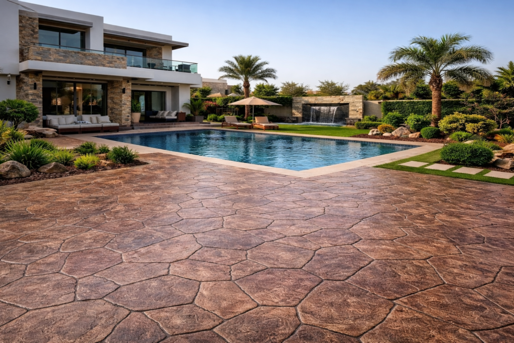 تصميم أرضيات خرسانة مطبوعة في فيلا حديثة