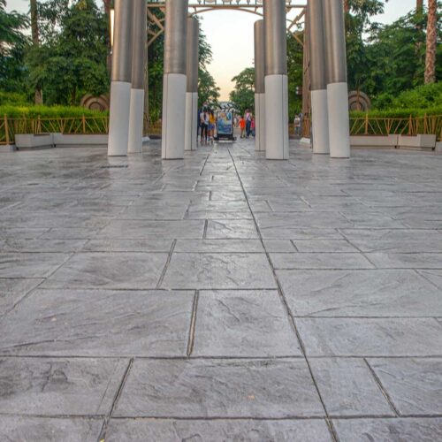 Stamped concrete flooring in outdoor areas