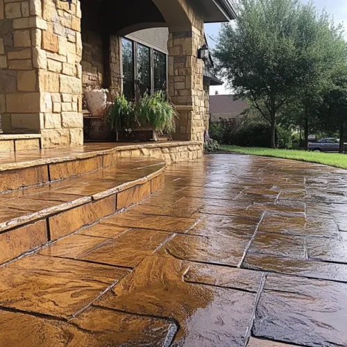 Stamped concrete flooring in outdoor areas