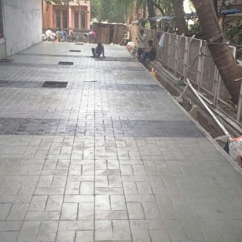 Stamped concrete flooring in outdoor areas