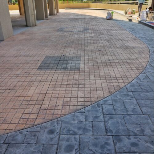 Stamped concrete flooring in outdoor areas